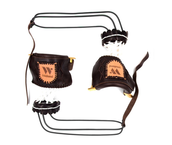 Комплект луз с выкатом RU-M4, скоба - латунь (лен, коричневая кожа, комбинированная) плетенка "Крест" с логотипом