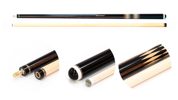 Двухсоставной бильярдный кий для русской пирамиды "Vantex" (черный граб, дебито, граб) корона
